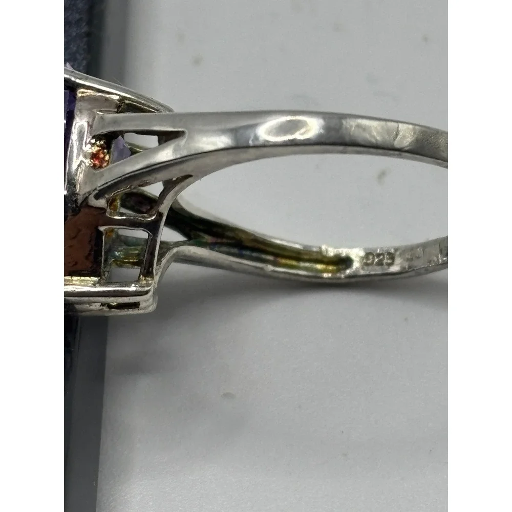 Solitaire Ring Womens Size 8 Purple Pear Cut Sterling Silver 925 Stone